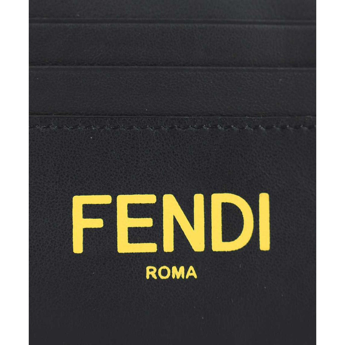Fendi Black Calfskin Leather Yellow Logo Card Case Wallet 7M0164