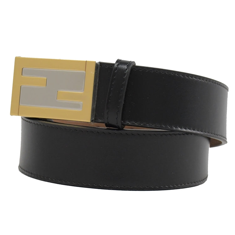 Fendi Mens Black Smooth Calf Leather Gold Logo Buckle 115