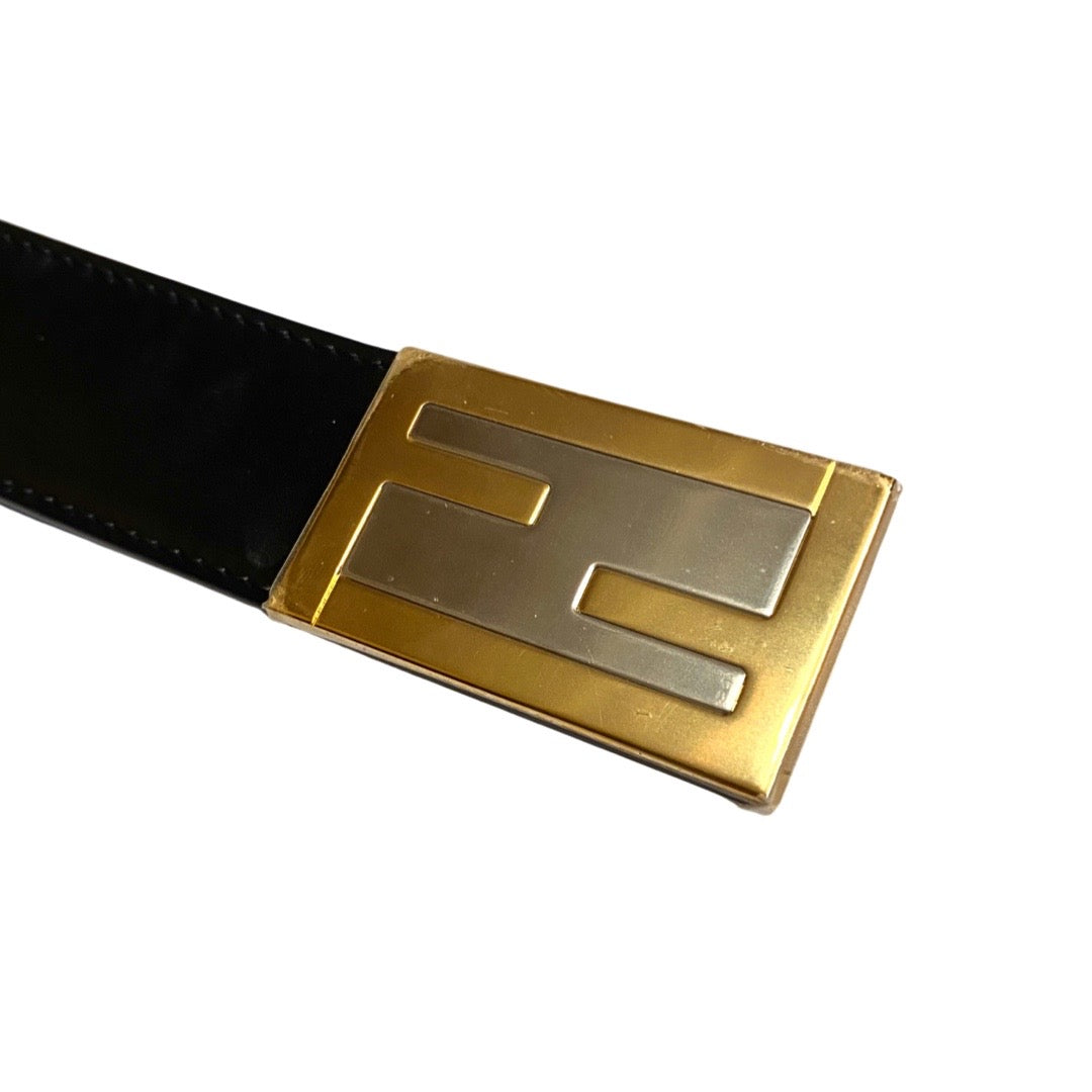 Fendi Mens Black Smooth Calf Leather Gold Logo Buckle 115