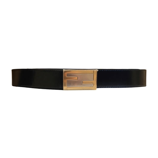 Fendi Mens Black Smooth Calf Leather Gold Logo Buckle 115