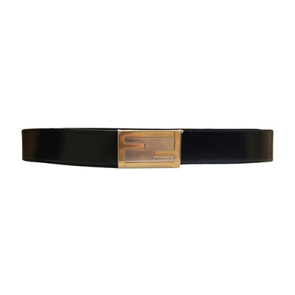 Fendi Mens Black Smooth Calf Leather Gold Logo Buckle 95