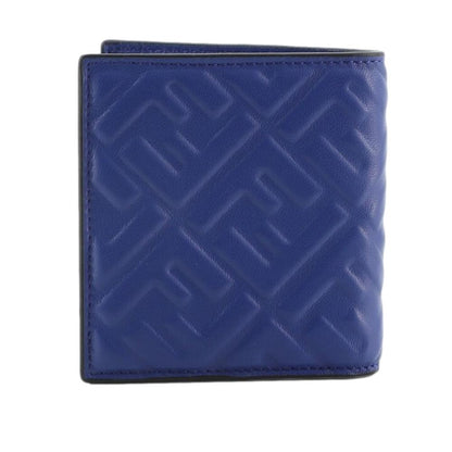 Fendi Blue Nappa Leather FF 1974 Embossed Billfold Wallet 7M0274