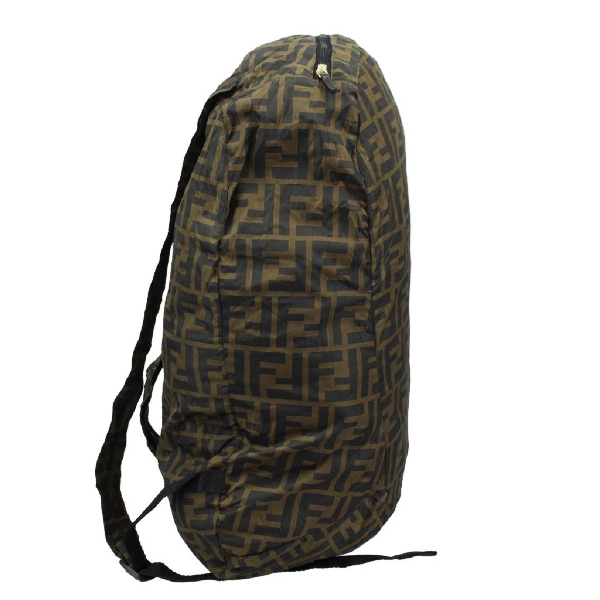 Fendi Brown Leather FF 1974 Print Charm Help Backpack Handbag