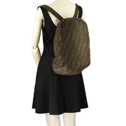 Fendi Brown Leather FF 1974 Print Charm Help Backpack Handbag