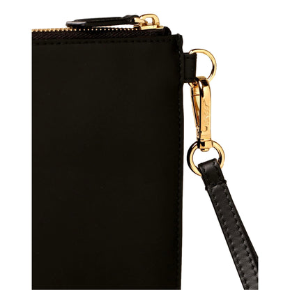 Fendi Bugs Black Calf Leather Gold Metal Wristlet Clutch 7N0110