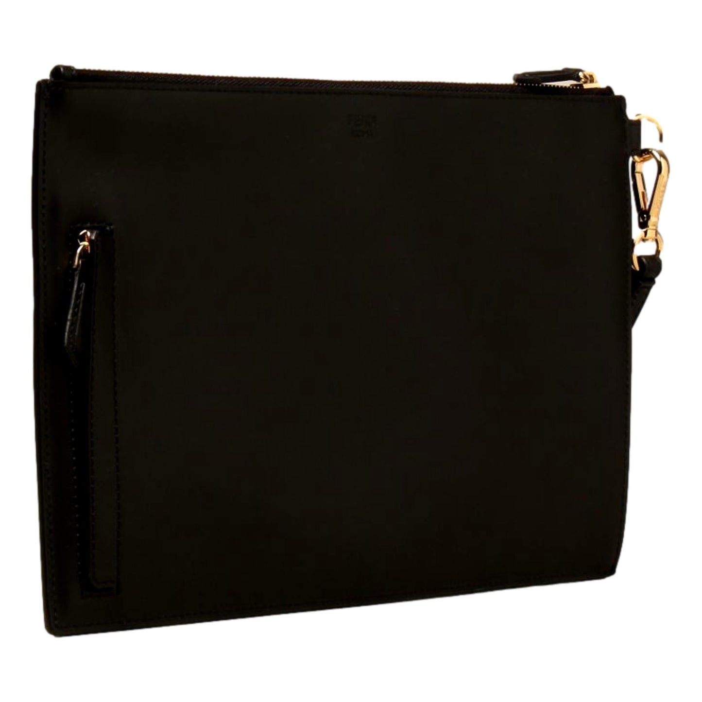 Fendi Bugs Black Calf Leather Gold Metal Wristlet Clutch 7N0110