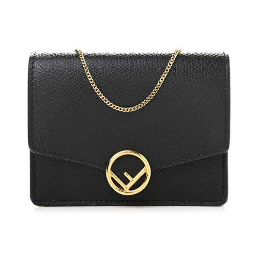 Fendi F is Fendi Black Leather Mini Chain Wallet Bag 8M0408