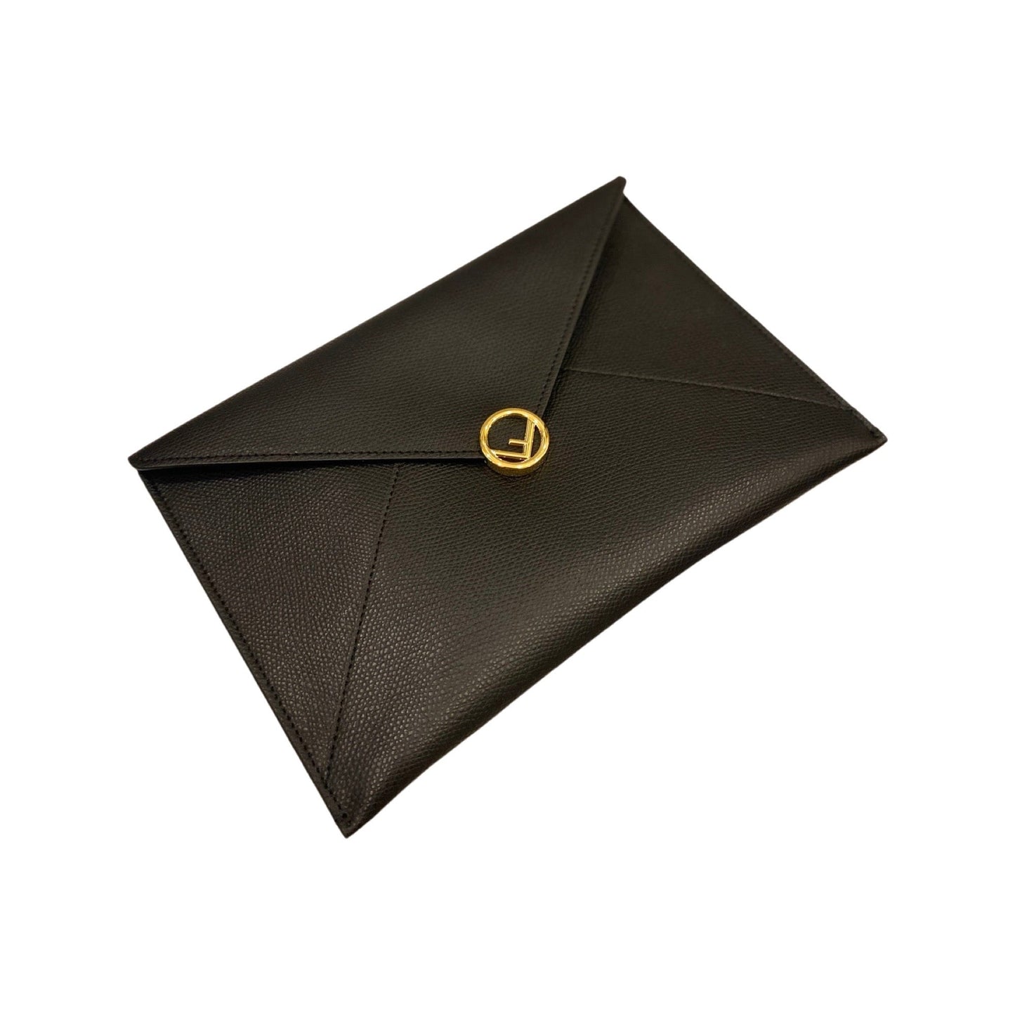 Fendi F is Fendi Black Pebbled Leather Flat Pouch Large Clutch Bag