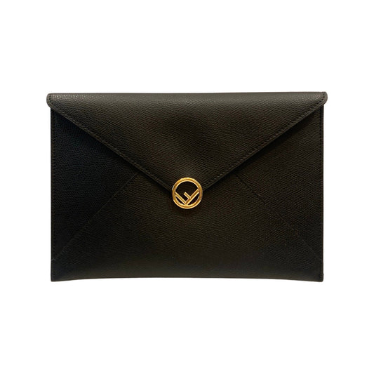 Fendi F is Fendi Black Pebbled Leather Flat Pouch Large Clutch Bag
