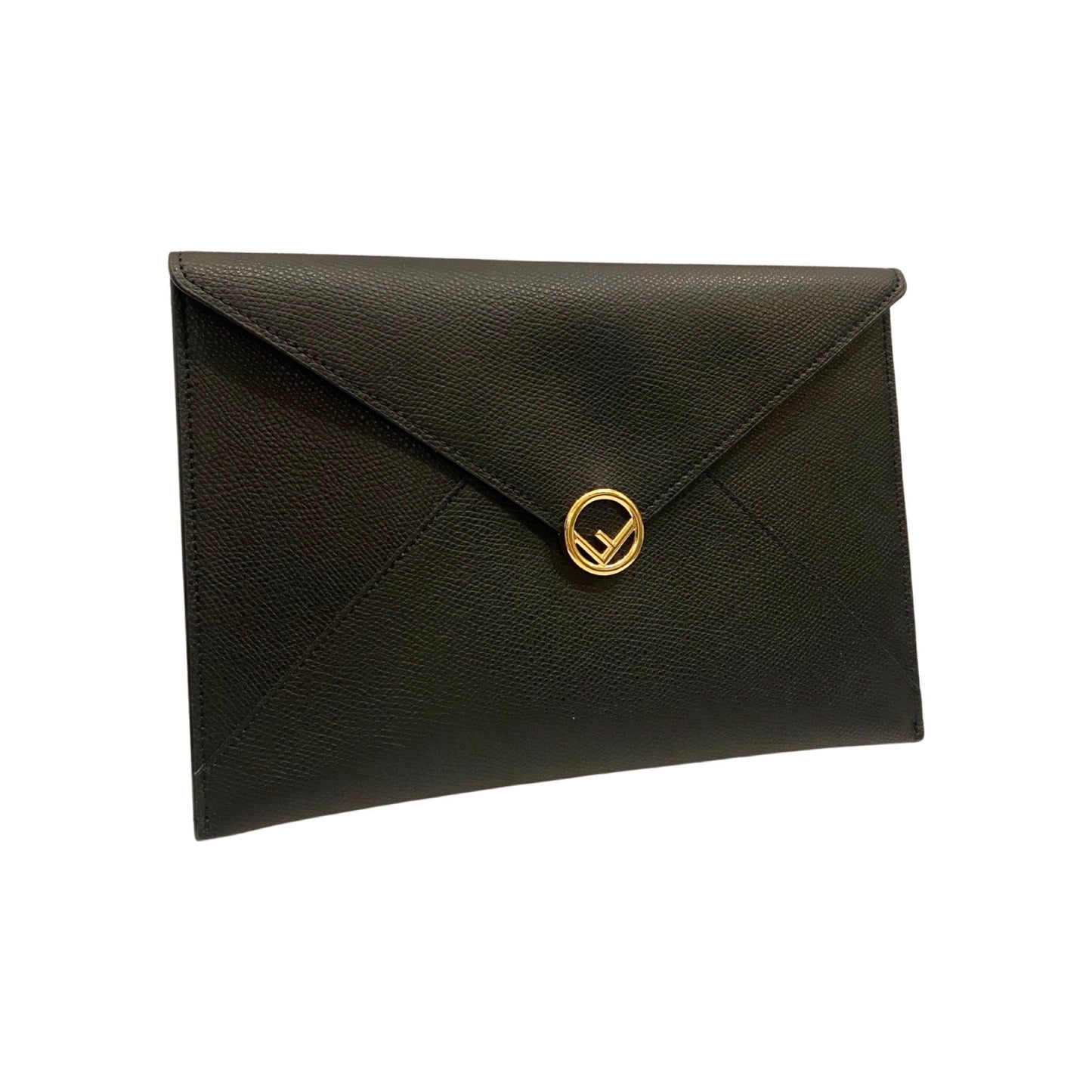 Fendi F is Fendi Black Pebbled Leather Flat Pouch Large Clutch Bag