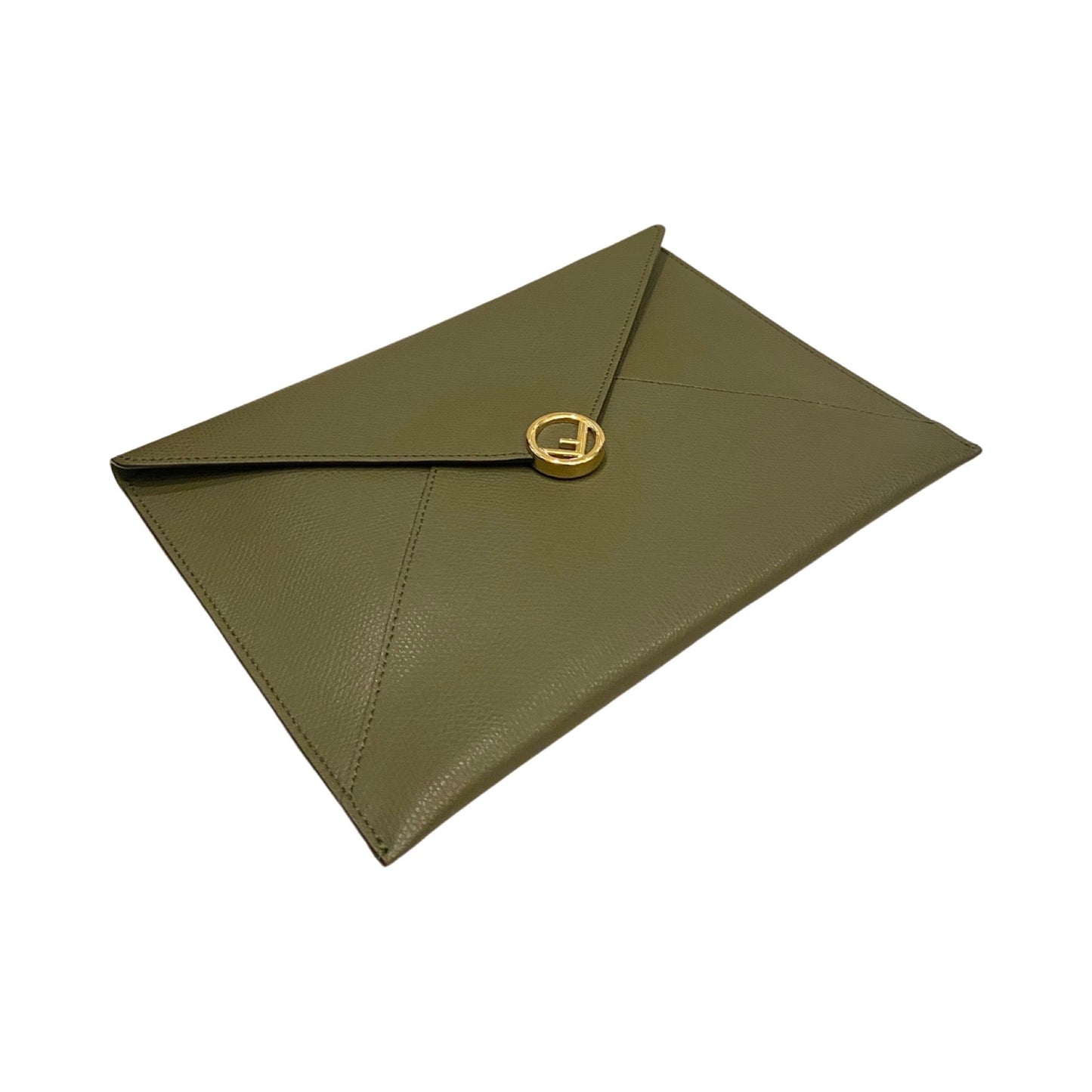 Fendi F is Fendi Green Pebbled Leather Flat Pouch Clutch Bag