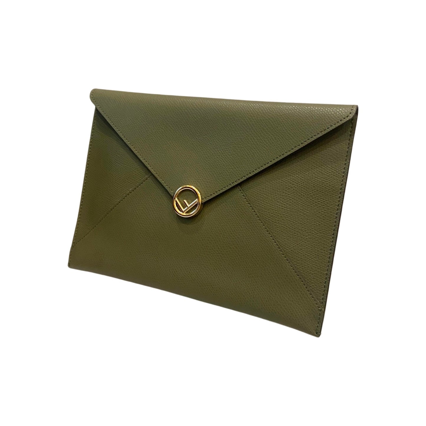 Fendi F is Fendi Green Pebbled Leather Flat Pouch Clutch Bag