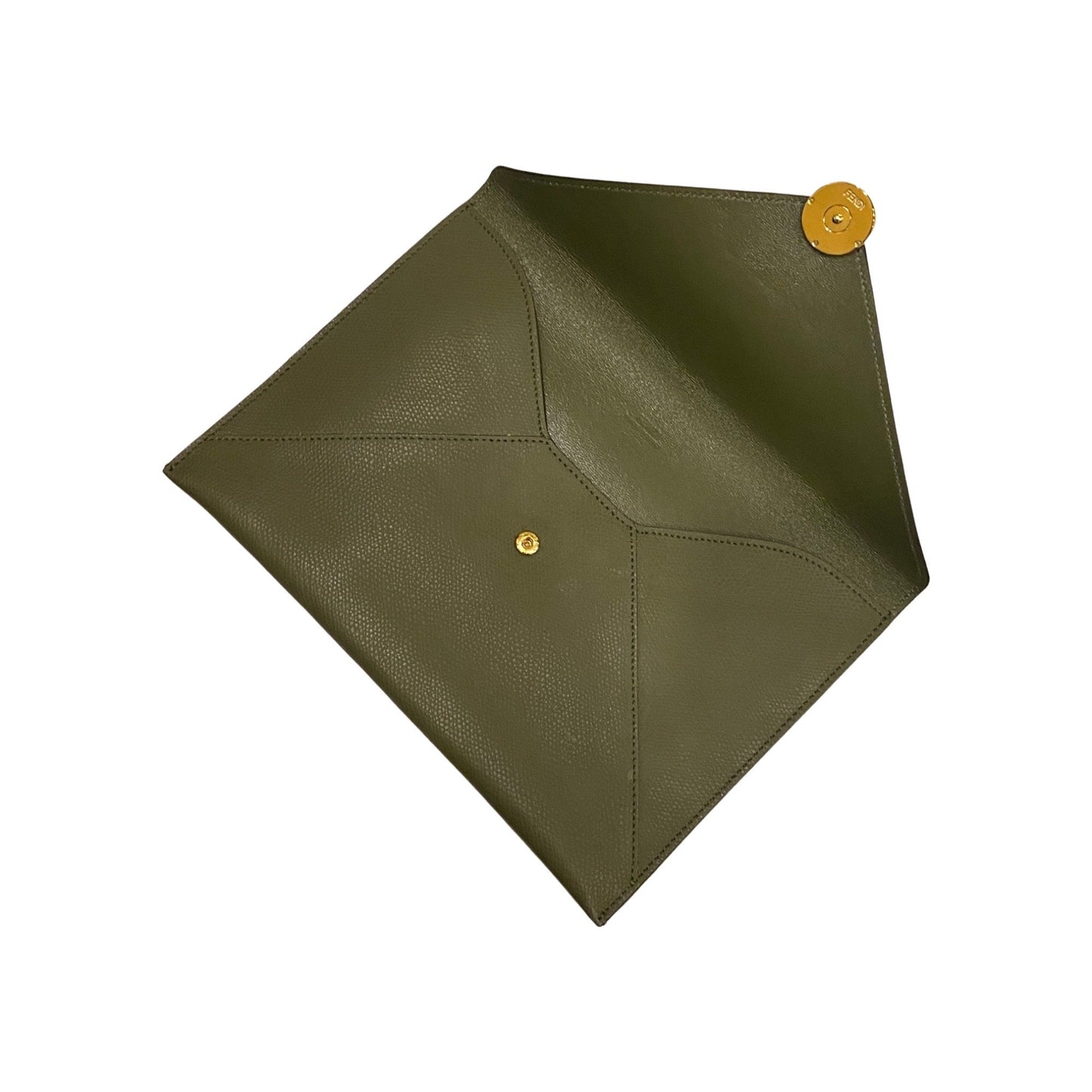 Fendi F is Fendi Green Pebbled Leather Flat Pouch Clutch Bag