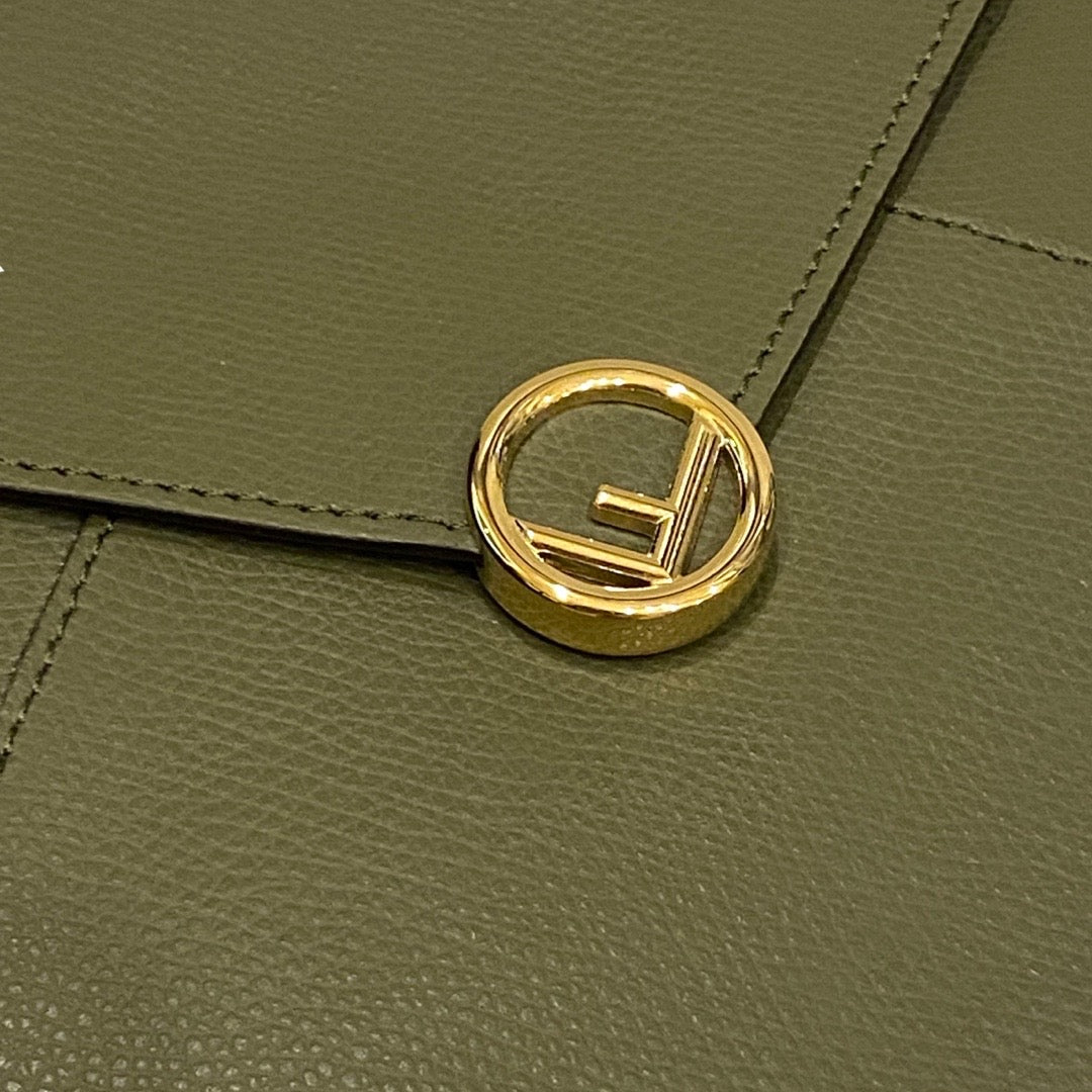 Fendi F is Fendi Green Pebbled Leather Flat Pouch Clutch Bag
