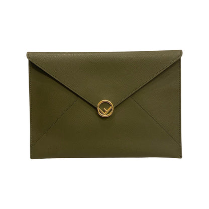Fendi F is Fendi Green Pebbled Leather Flat Pouch Clutch Bag