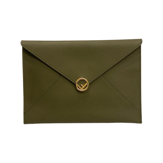 Fendi F is Fendi Green Pebbled Leather Flat Pouch Clutch Bag