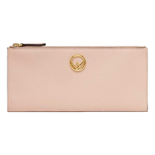 Fendi F is Fendi Light Rose Calf Leather Double Zip Long Wallet