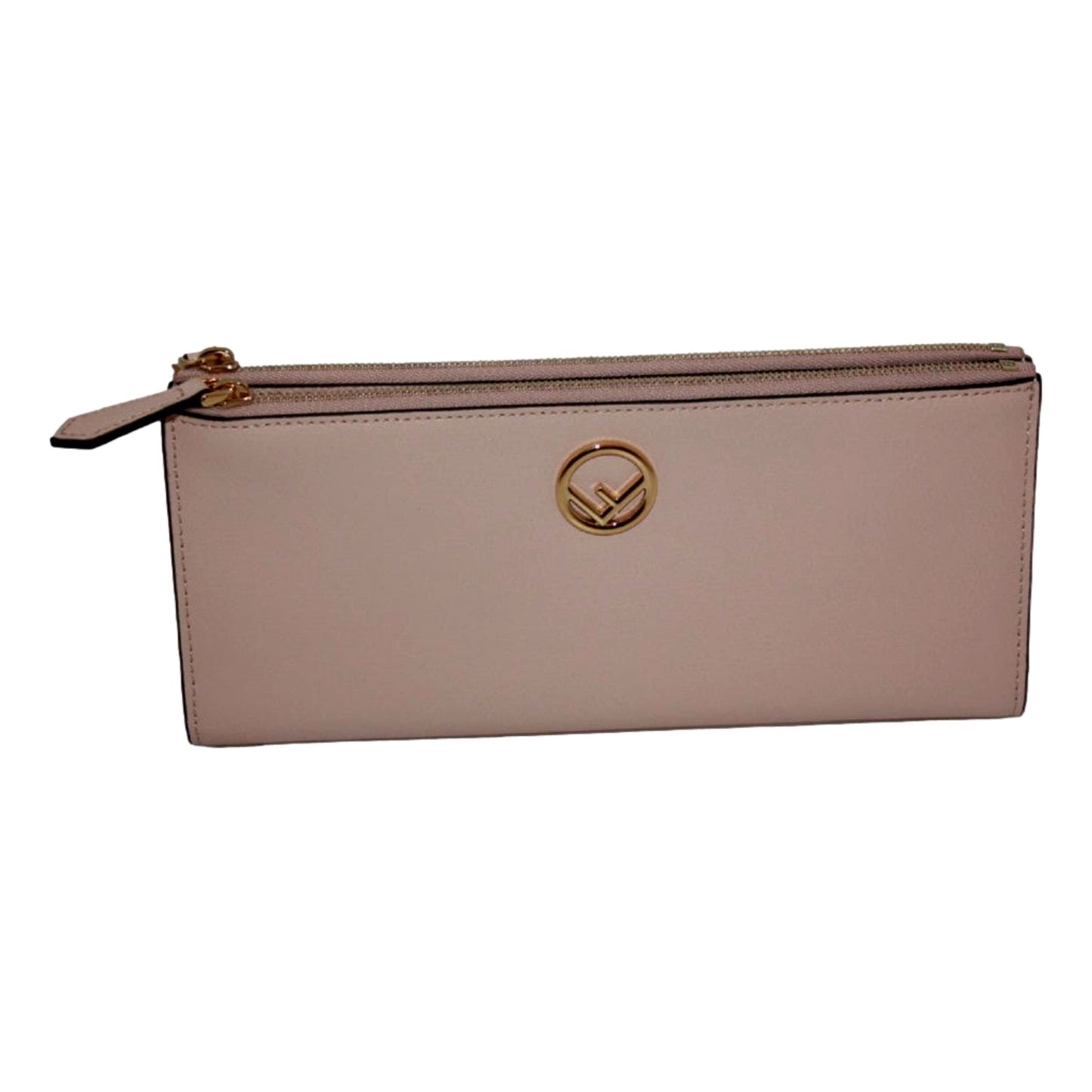 Fendi F is Fendi Light Rose Calf Leather Double Zip Long Wallet
