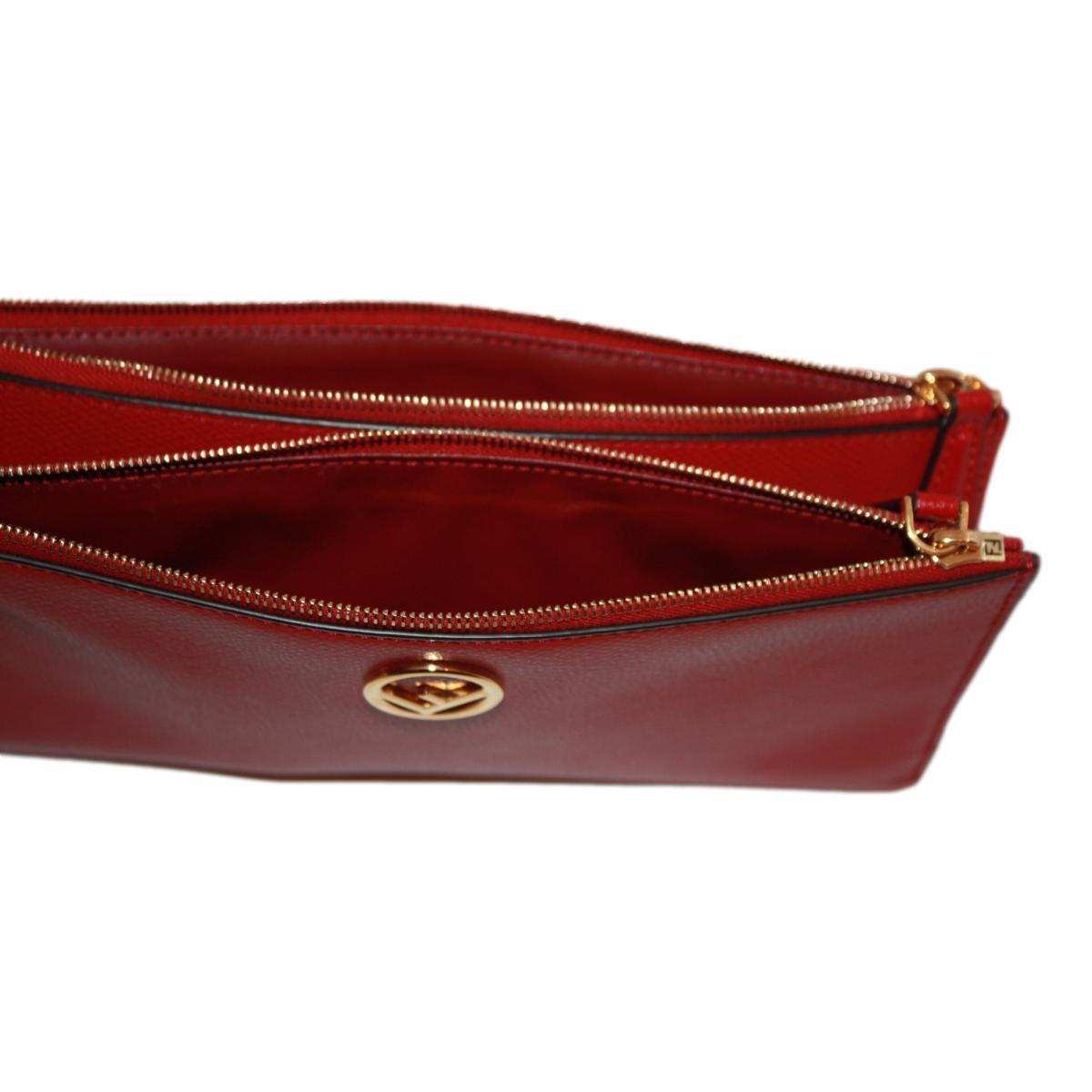 Fendi F is Fendi Red Calf Leather Double Zip Long Wallet