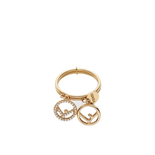 Fendi F is Fendi Soft Gold and Crystal Ring Size 8