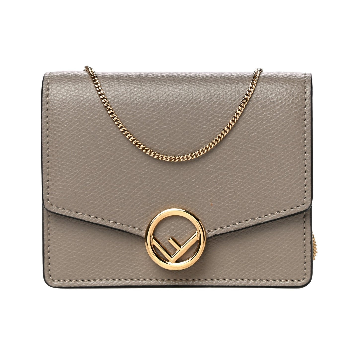 Fendi F is Fendi Tortora Grey Leather Mini Chain Wallet Bag