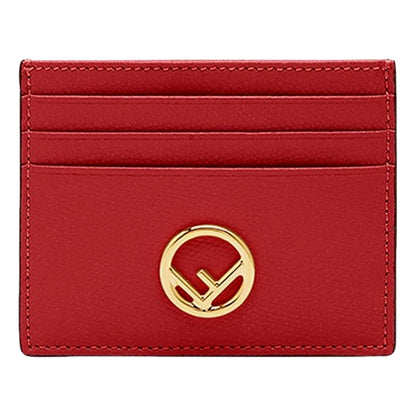 Fendi F Logo Fragola Red Leather Card Case Wallet