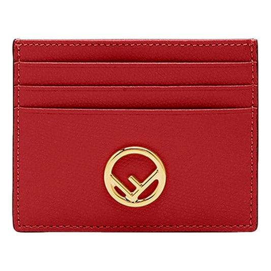 Fendi F Logo Fragola Red Leather Card Case Wallet