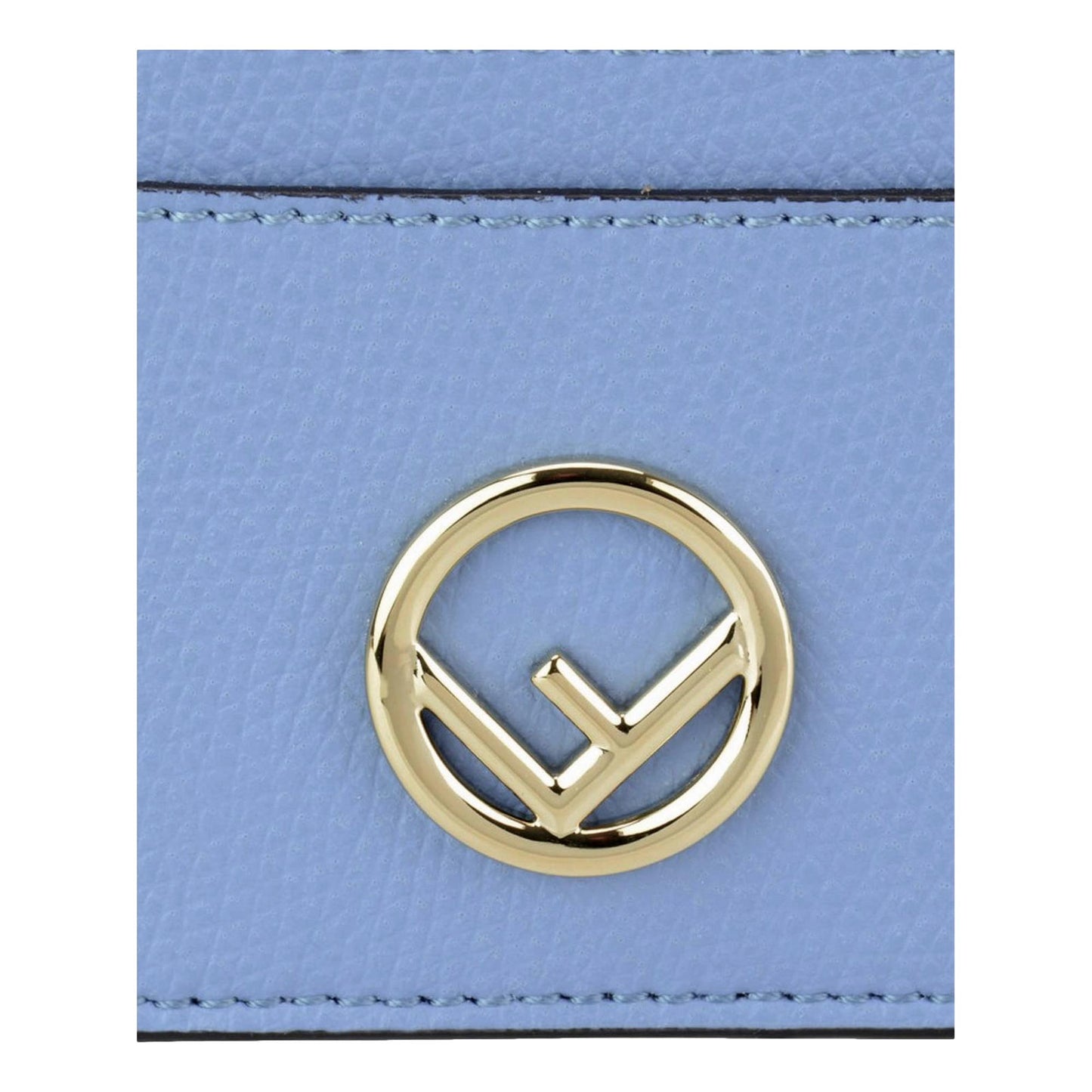 Fendi F Logo Nebula Blue Leather Card Case Wallet