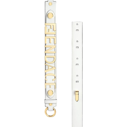 Fendi Fendace Gold Logo Ivory Leather Belt Size 85