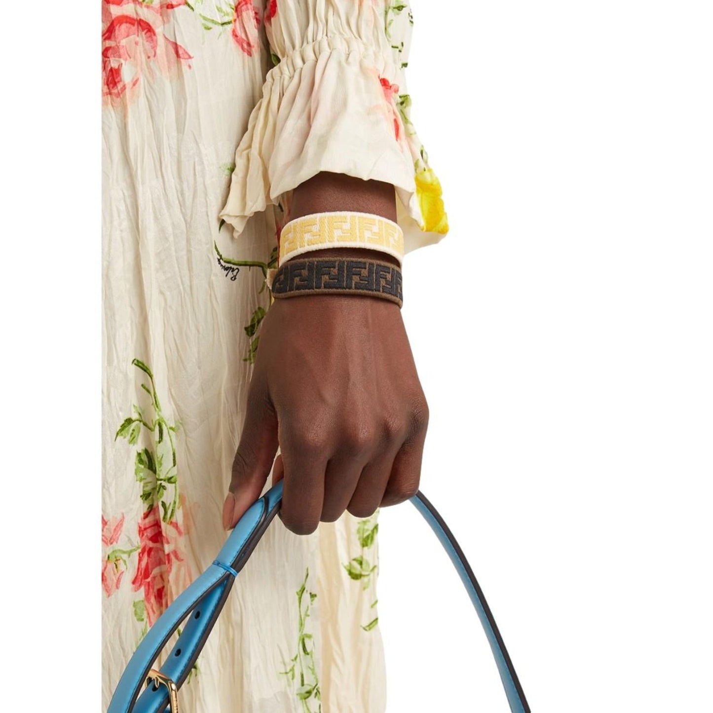 Fendi FF Embroidered Brown Pink Yellow Kit Bracelet