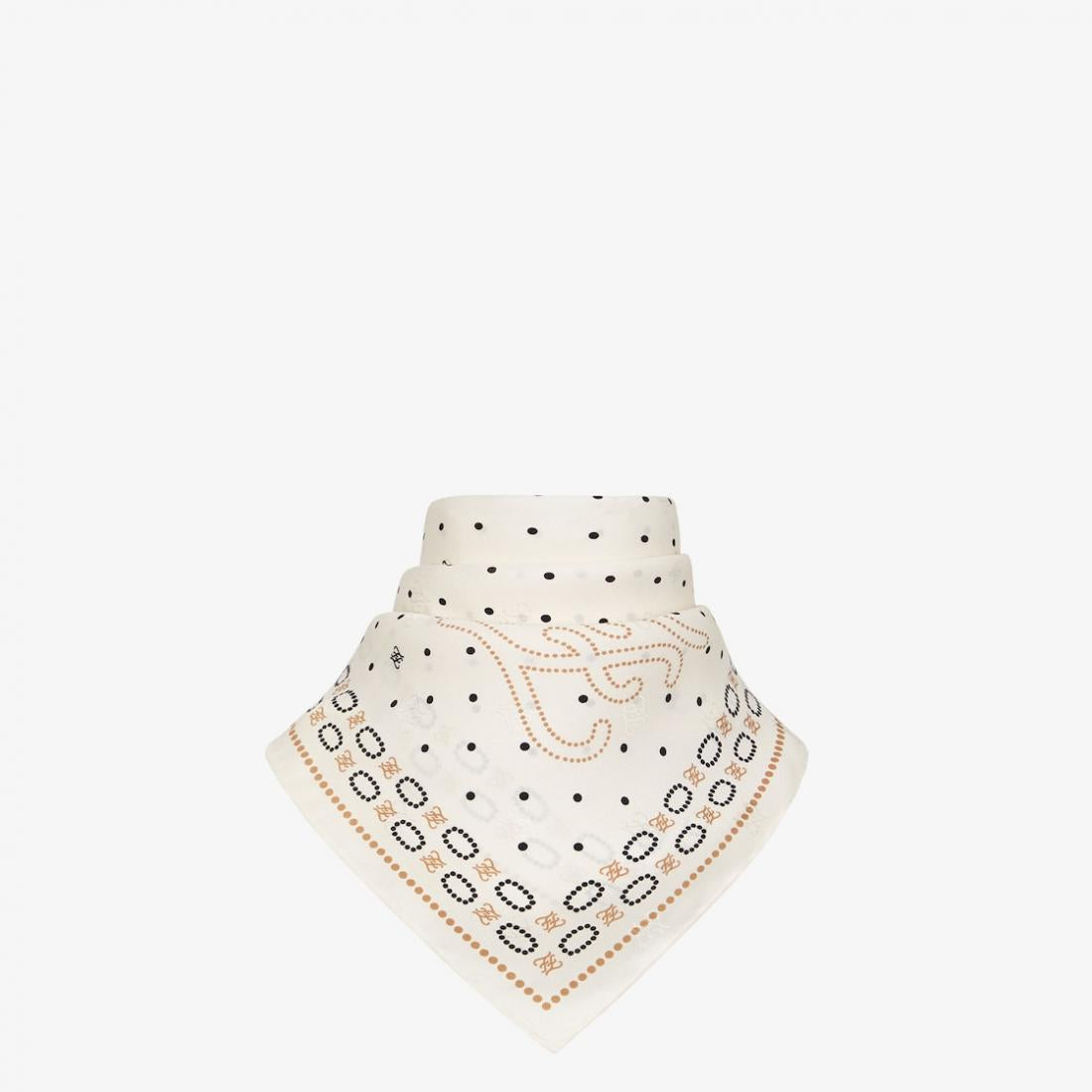 Fendi FF Karligraphy Dotted Logo Ivory Silk Scarf 65 cm