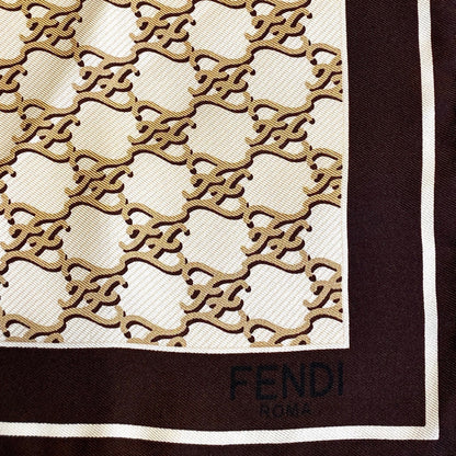 Fendi FF Karligraphy Print Brown and Ivory Silk Scarf 33 cm