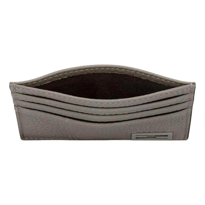 Fendi FF Logo Argilla Gray Pebbled Calf Leather Card Case Wallet