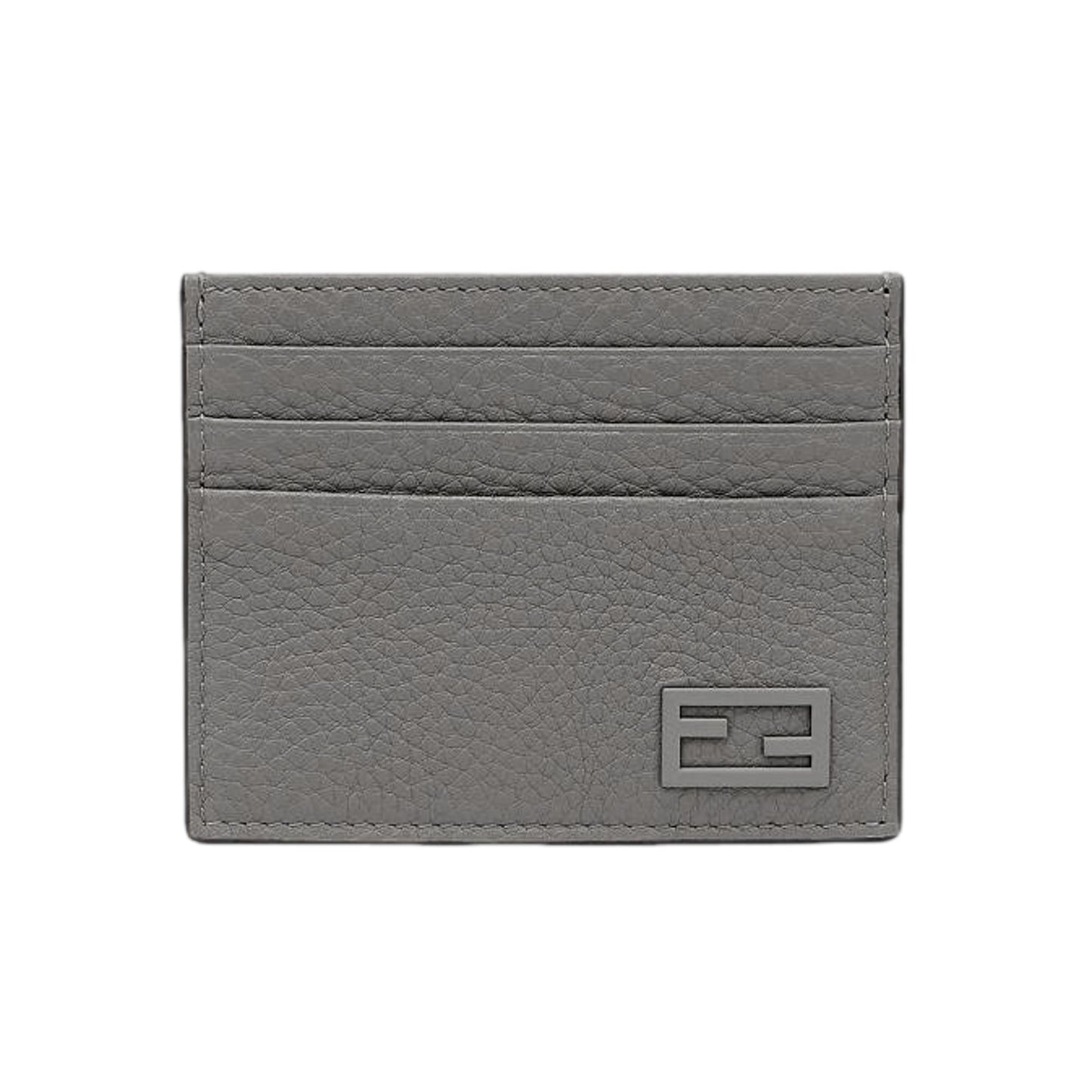 Fendi FF Logo Argilla Gray Pebbled Calf Leather Card Case Wallet