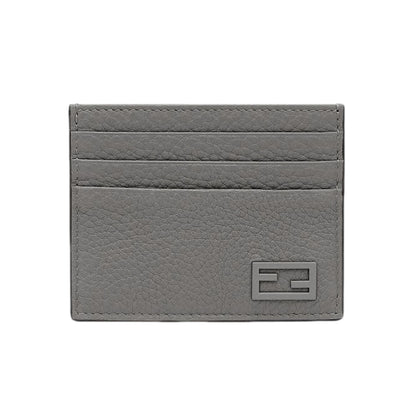 Fendi FF Logo Argilla Gray Pebbled Calf Leather Card Case Wallet