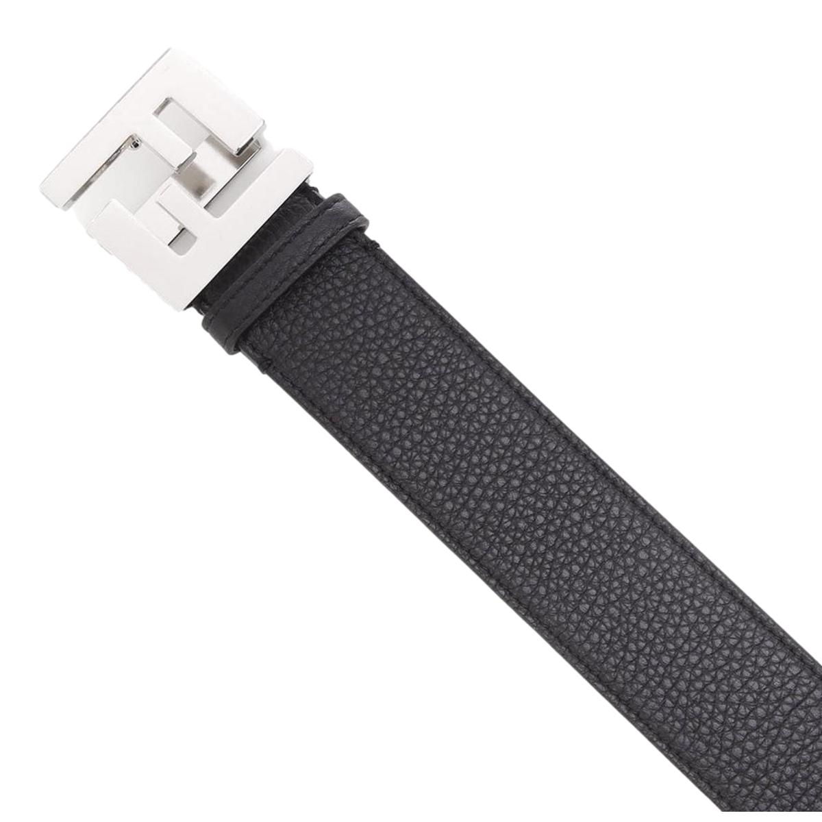 Fendi FF Logo Belt Grey Calfskin Leather Size 95-38 7C0403