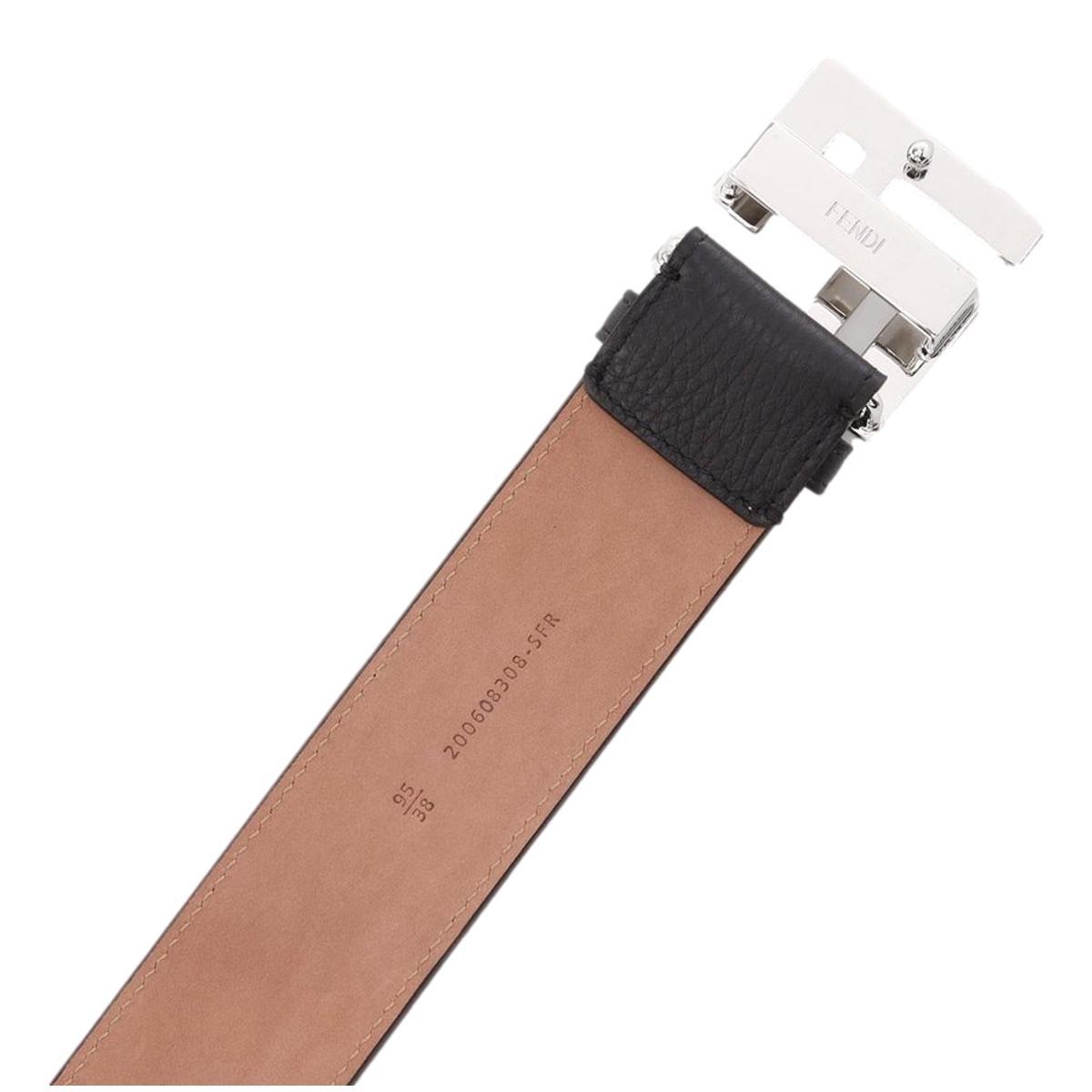 Fendi FF Logo Belt Grey Calfskin Leather Size 95-38 7C0403