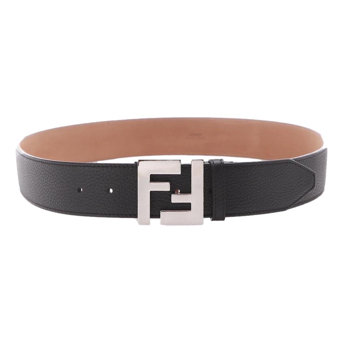Fendi FF Logo Belt Grey Calfskin Leather Size 95-38 7C0403
