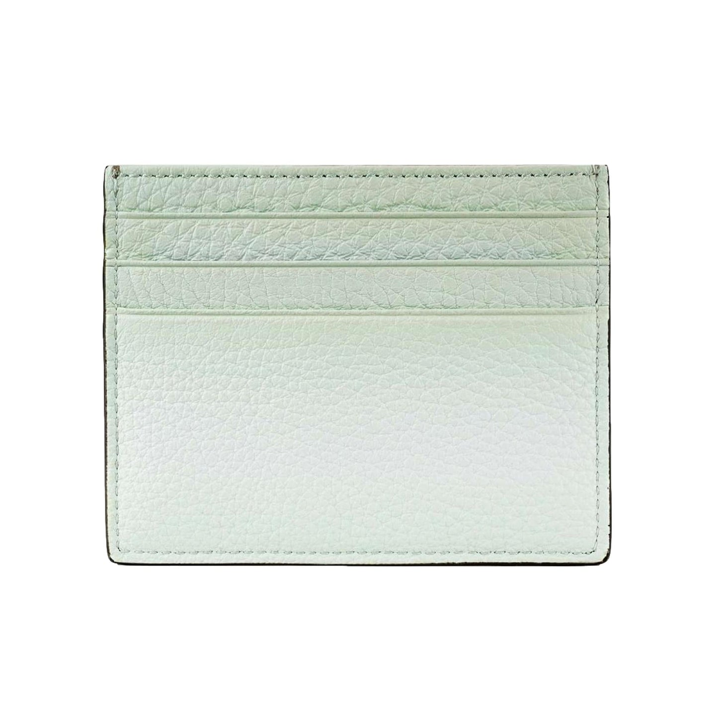 Fendi FF Logo Light Gray and Blue Pebbled Calf Leather Card Case Wallet