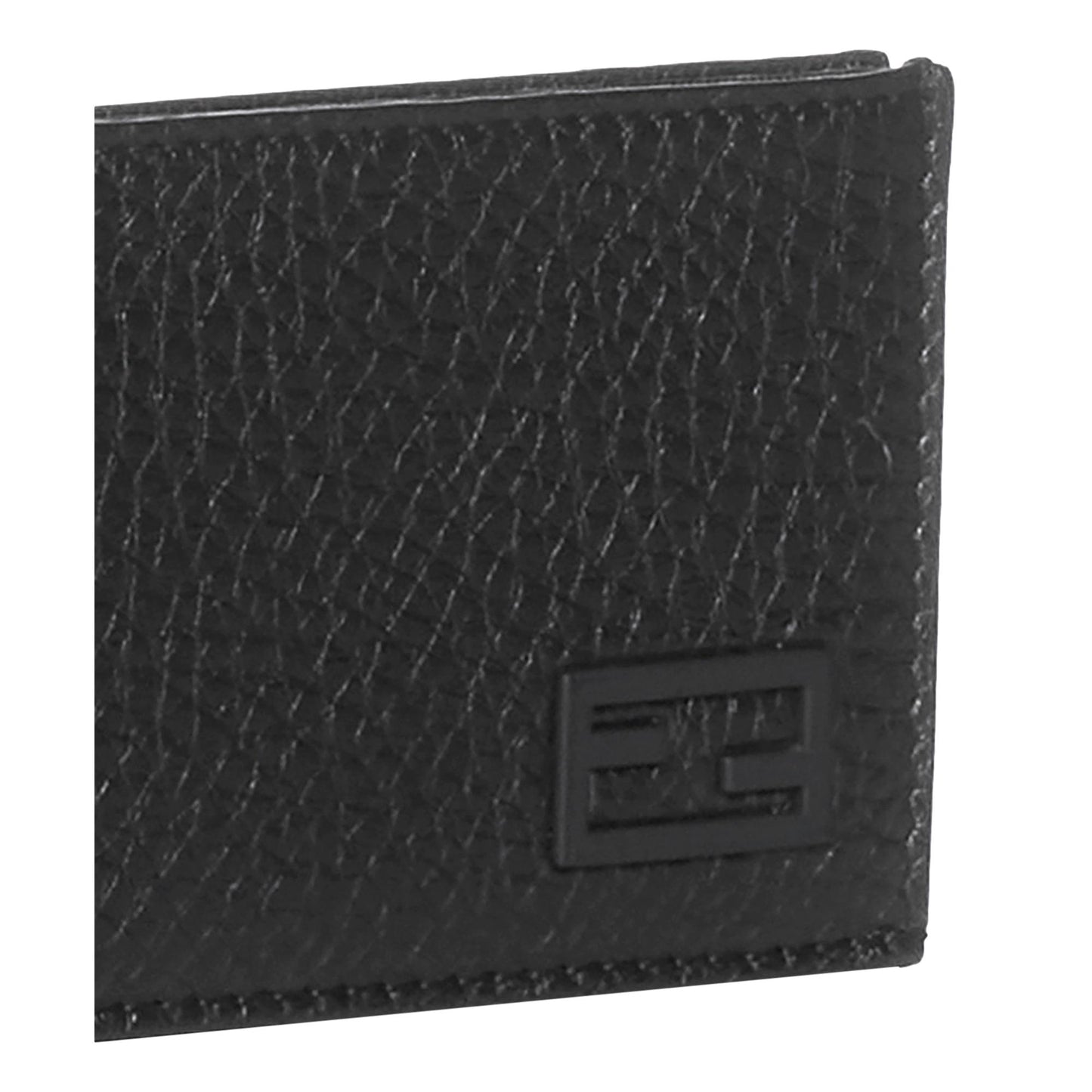 Fendi FF Logo Plaque Black Grain Leather Slim Cardholder Wallet