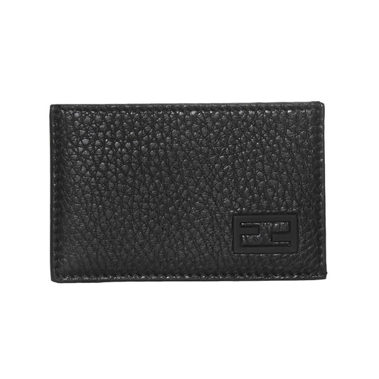 Fendi FF Logo Plaque Black Grain Leather Slim Cardholder Wallet