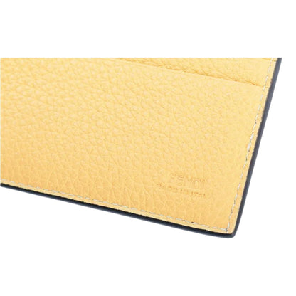 Fendi FF Logo Plaque Tartufo Gray Pebbled Calf Leather Bifold Wallet