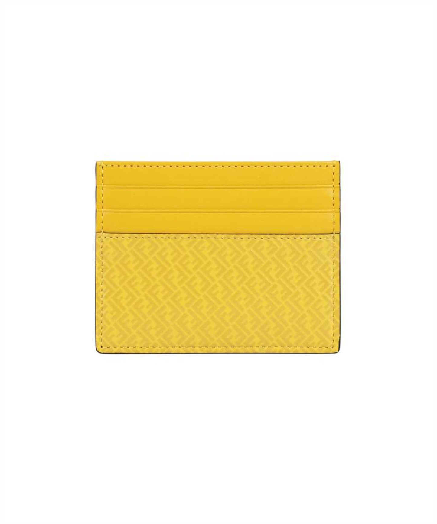 Fendi FF Logo Print Sunflower Yellow Leather Card Case
