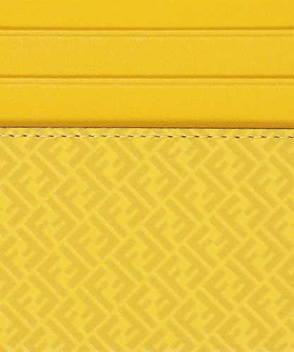 Fendi FF Logo Print Sunflower Yellow Leather Card Case