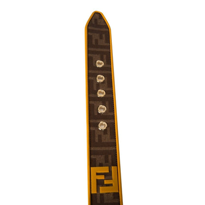 Fendi FF Logo Zucca Brown Yellow Leather Trim Belt 7C0400 Size 100/40