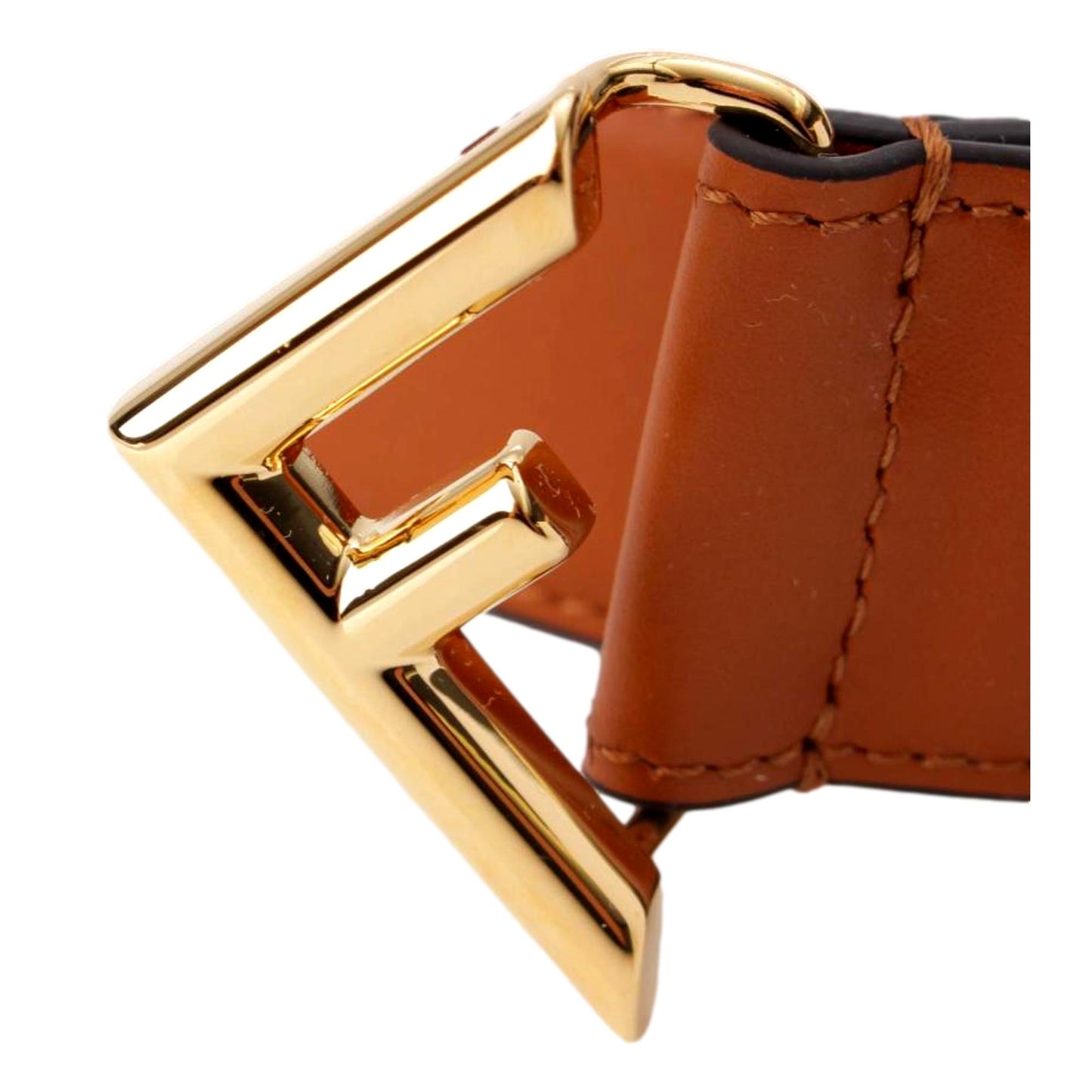 Fendi First Gold Logo Cuoio Brown Calf Leather Belt Size 85