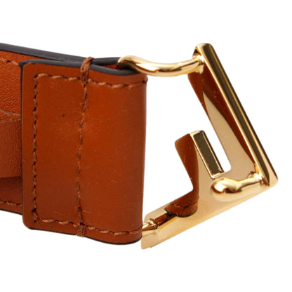 Fendi First Gold Logo Cuoio Brown Calf Leather Belt Size 85