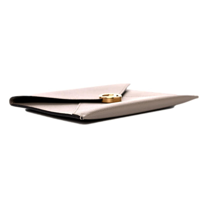 Fendi F is Fendi Gray Pebbled Leather Flat Pouch Clutch Bag