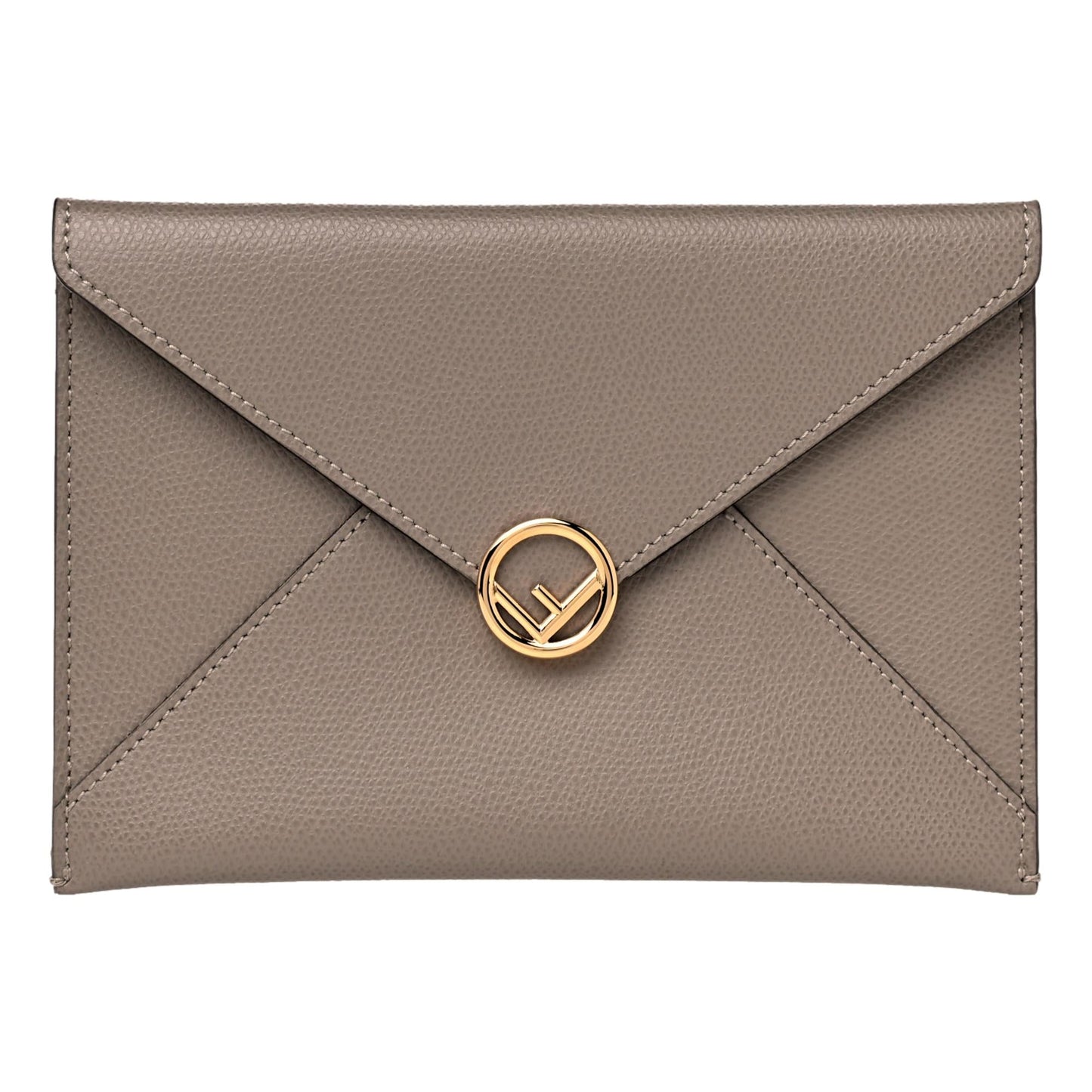 Fendi F is Fendi Gray Pebbled Leather Flat Pouch Clutch Bag