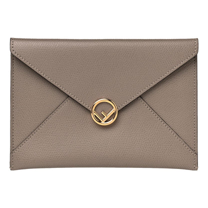 Fendi F is Fendi Gray Pebbled Leather Flat Pouch Clutch Bag